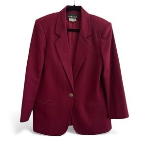 SAG HARBOR Vintage 100% Wool Burgundy Blazer Size 14